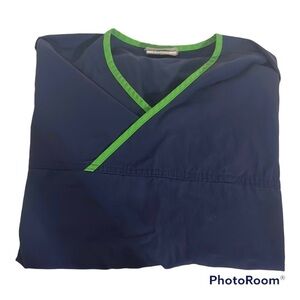 Urbane Scrubs Navy Blue and Green Scrub Top!